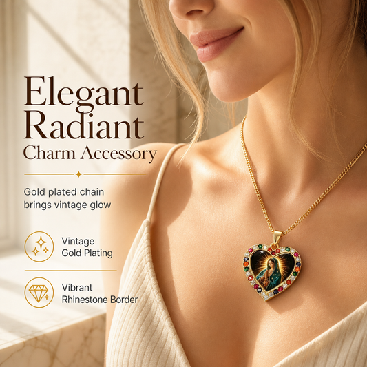💖 PROMO FLASH : 50% DE RÉDUCTION ! Collier Pendentif Cœur Doré avec Portrait Sacré et Strass Multicolores – Médaillon Baroque Vintage for Illuminer Votre Style avec Éclat et Mystère ✨